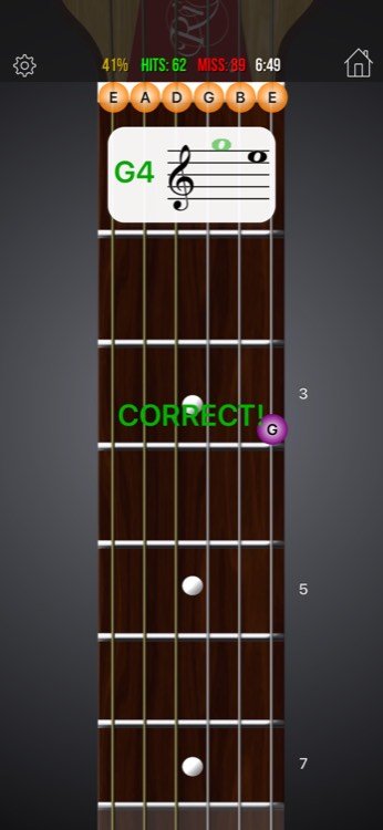 Staff learning mode mapping notation to fretboard positions