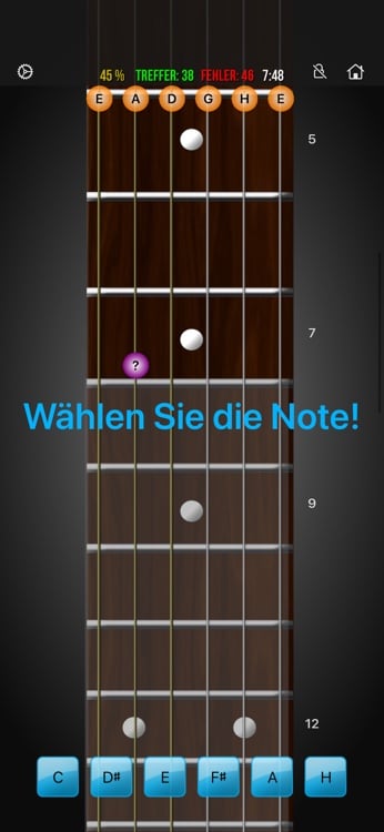 Adaptive training mode with guided fretboard practice and scoring