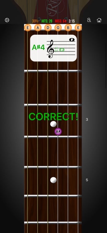 Staff learning mode mapping notation to fretboard positions