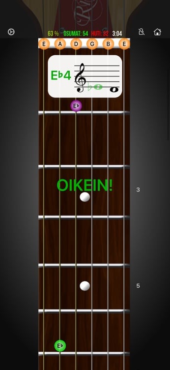 Staff learning mode mapping notation to fretboard positions