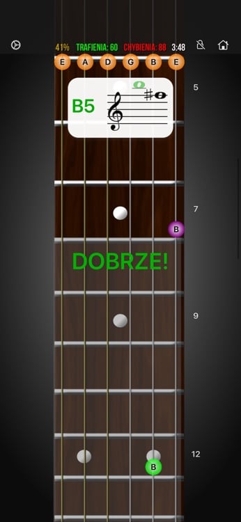 Staff learning mode mapping notation to fretboard positions