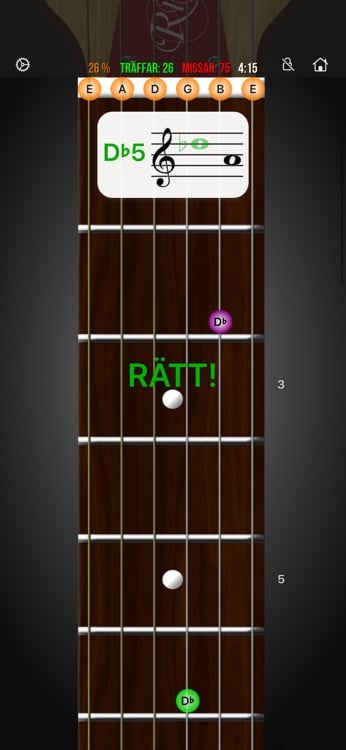 Staff learning mode mapping notation to fretboard positions
